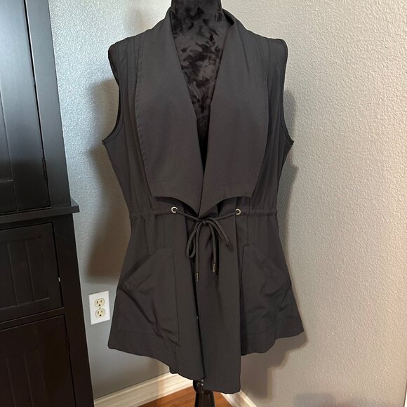Riders By Lee Womens Black Sleeveless Vest XL Open Front Drawstring Waist Retro - Picture 1 of 8